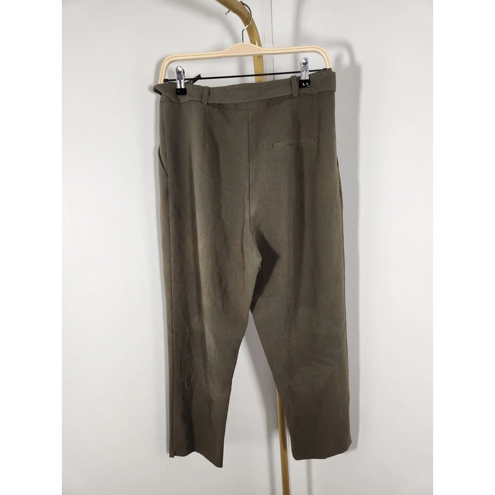 TOPSHOP Womens Army‎ Green Cropped Belted Trouser Pants with Pockets Size 8